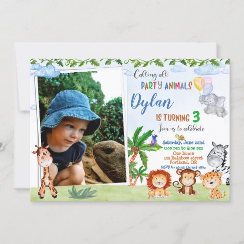 Photo Safari birthday invitation Jungle animal 1st