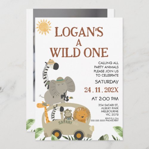 Photo Safari Bus Boys Wild One Birthday Invitation