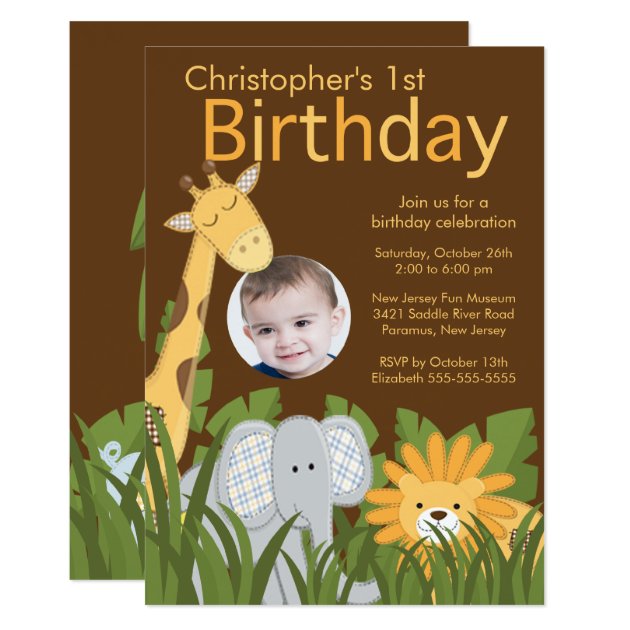 Photo Safari Jungle Animal Kid Birthday Party Card