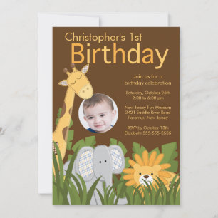 Photo Safari Jungle Animal Kid Birthday Party Invitation