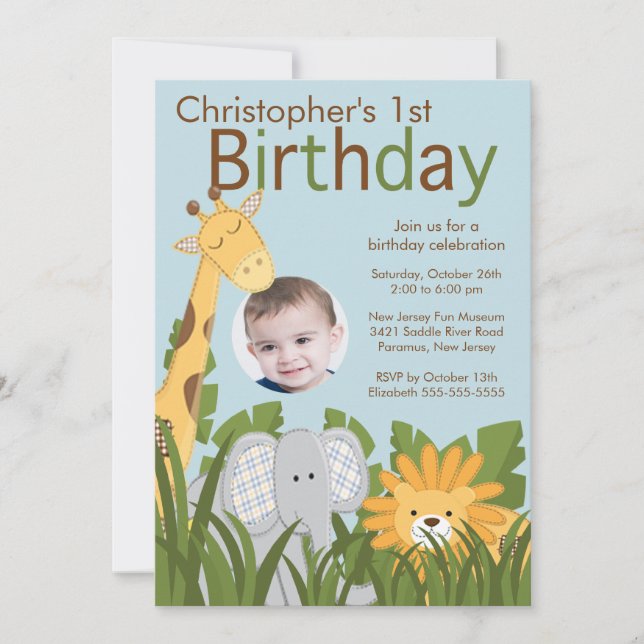Photo Safari Jungle Animal Kid Birthday Party Invitation (Front)