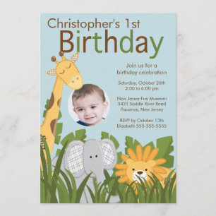 Photo Safari Jungle Animal Kid Birthday Party Invitation