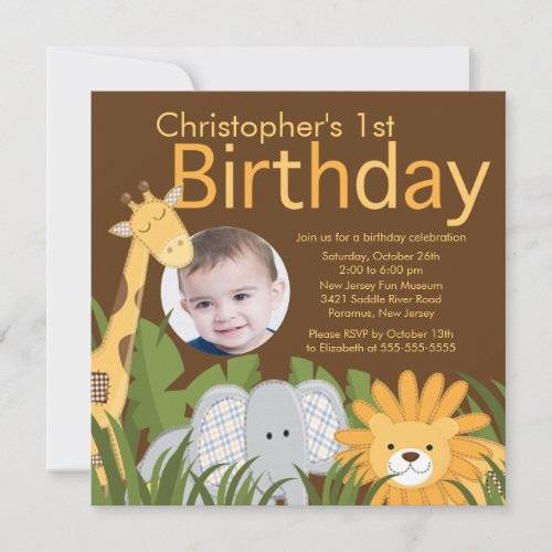 Photo Safari Jungle Animal Kid Birthday Party Announcement