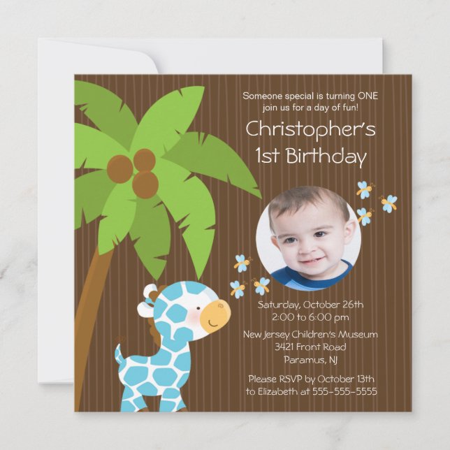 Photo Safari Jungle Giraffe Kid Birthday Party Invitation (Front)