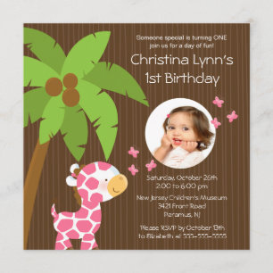 Photo Safari Jungle Giraffe Kid Birthday Party Invitation