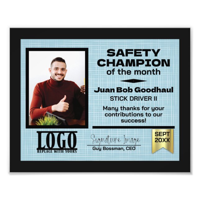 Photo safety employee of the month recognition print (Front)