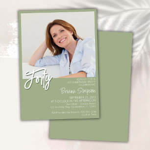 Photo Sage Green 40th Birthday Invitation