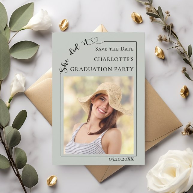 Photo Sage Green Graduation party Save the Date (Creator Uploaded)