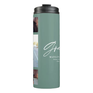 Photo sage green graduation script modern elegant thermal tumbler