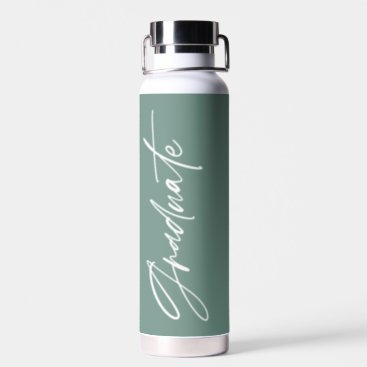 Photo sage green graduation script modern elegant water bottle