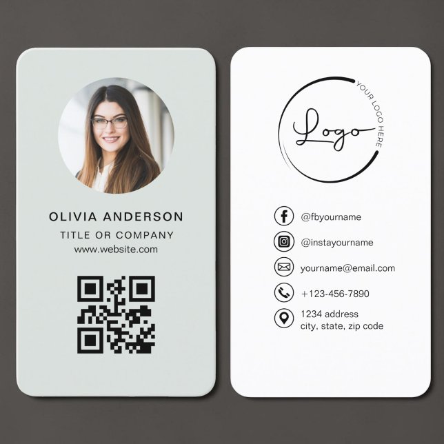 Photo Sage Green QR Code Business Card (Creator Uploaded)