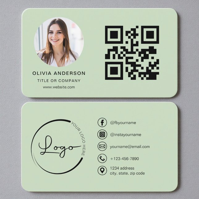 Photo Sage Green QR Code Business Card (Creator Uploaded)
