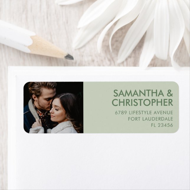 Photo Sage Green Wedding Return Address Label (Insitu)