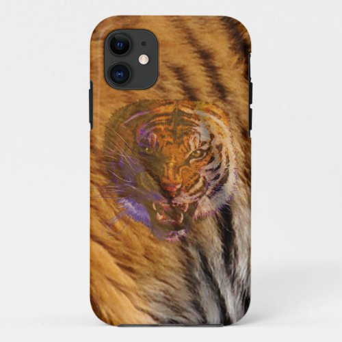 Photo_sampled Tiger Fur  Raging Tiger Head iPhone 11 Case