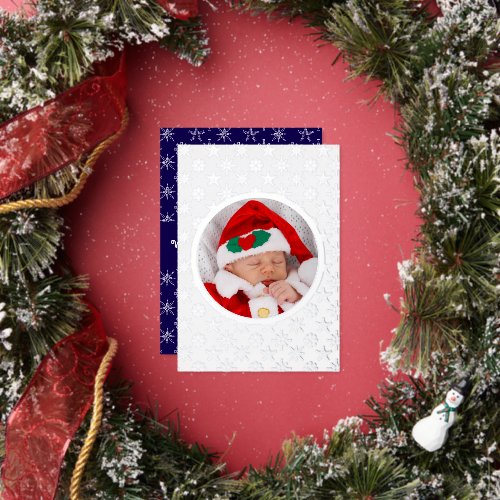 Photo Santa Baby Snowflakes White Silver Blue Invitation
