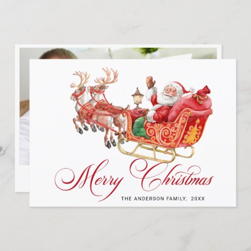 PHOTO Santa Claus Sleigh Christmas Greeting Holiday Card