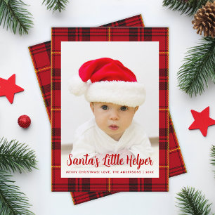 Photo Santa's Little Helper Red Tartan Christmas  Holiday Card