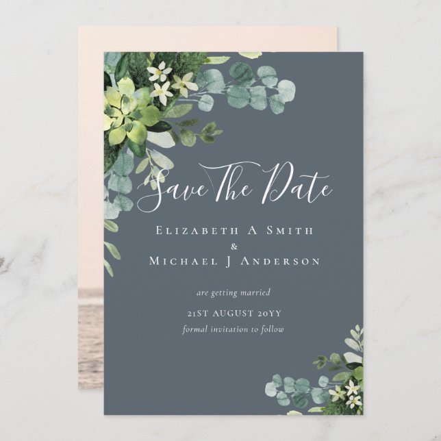 Photo Save Dates Eucalyptus Greenery Leaves (Front/Back)