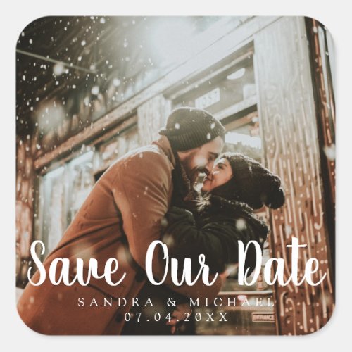 Photo Save our Date Typography Custom Wedding Square Sticker