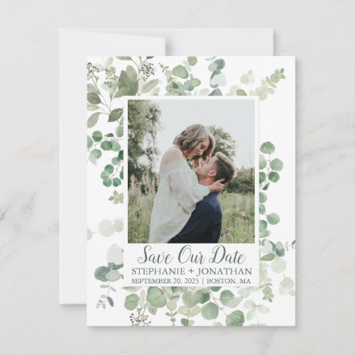 Photo Save Our Date with Green Eucalyptus Frame Save The Date