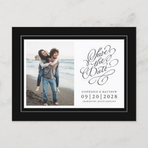 Photo Save The Date Black & White Elegant Wedding Announcement Postcard