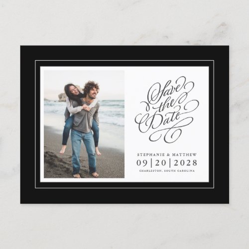 Photo Save The Date Black  White Elegant Wedding Announcement Postcard