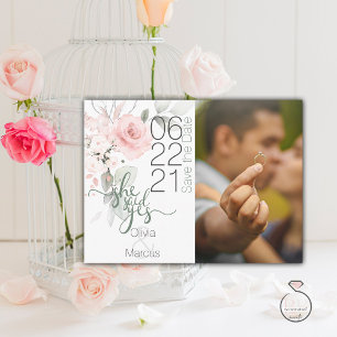 Photo Save the Date Blush Pink Watercolor Floral Postcard