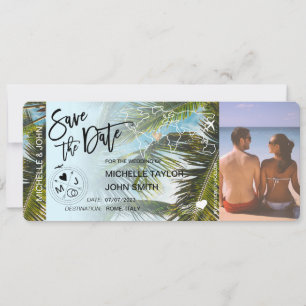 Photo Save the Date Boarding Pass Palm Invitation