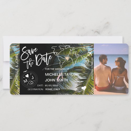 Photo Save the Date Boarding Pass Palm  Invitation