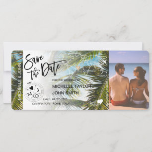 Photo Save the Date Boarding Pass Palm Invitation