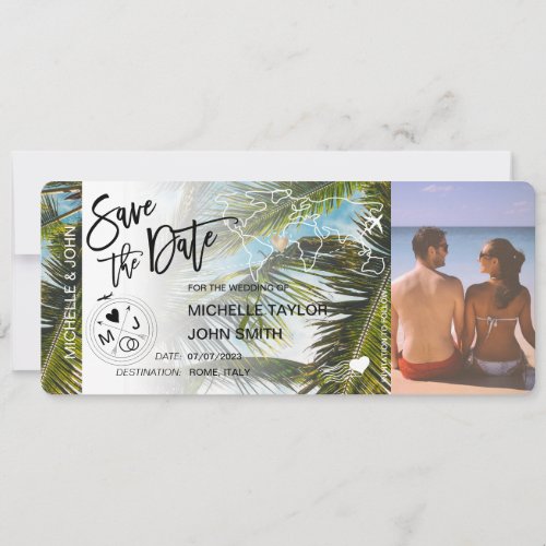Photo Save the Date Boarding Pass Palm  Invitation