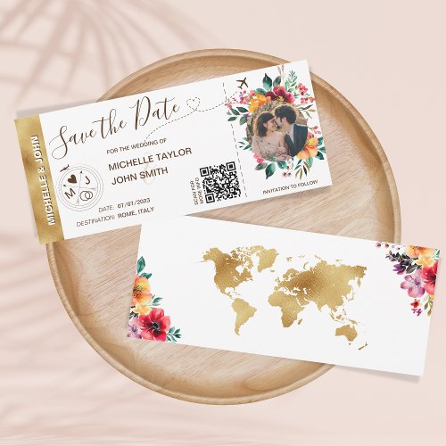 Photo Save the Date Boarding Pass QR Code Invitation