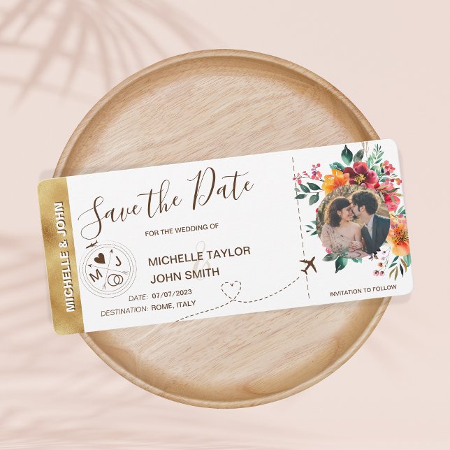 Photo Save the Date Boarding Pass World Map Invitation (Creator Uploaded)