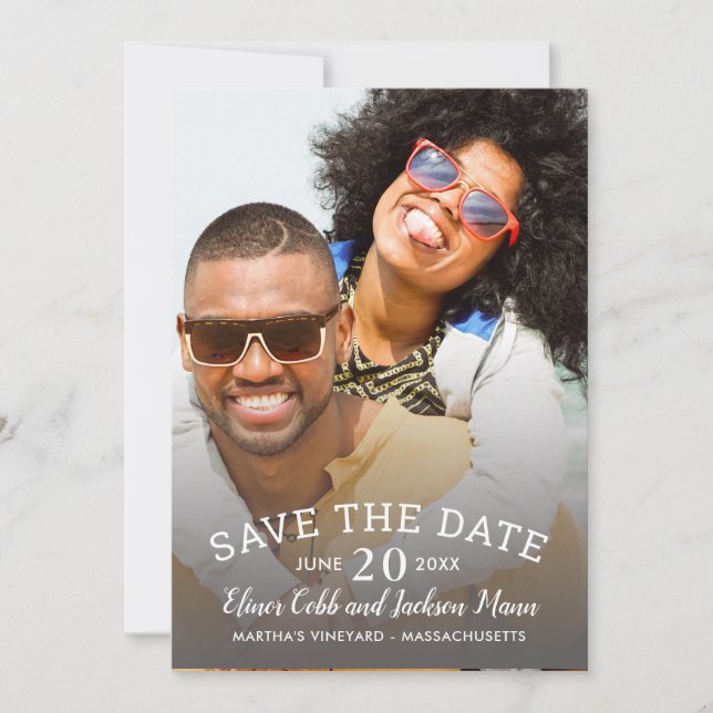 Photo Save the Date Card Modern Calligraphy Script (Front)