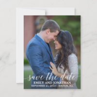 Photo Save the Date Card Modern Calligraphy Script