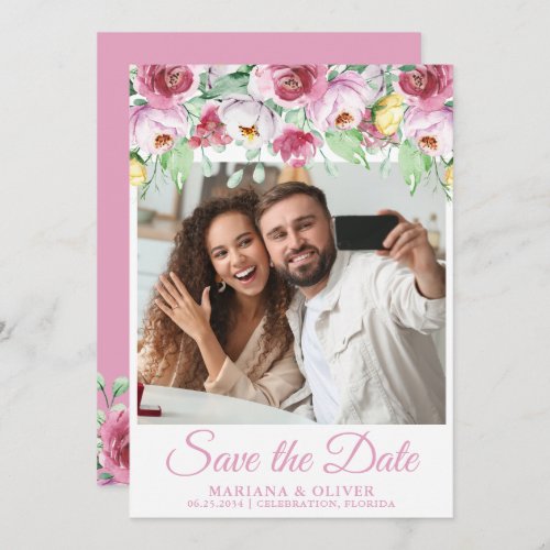 Photo Save the Date Card Pink Flowers