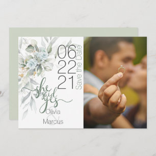 Photo Save the Date Dusty Blue Watercolor Floral