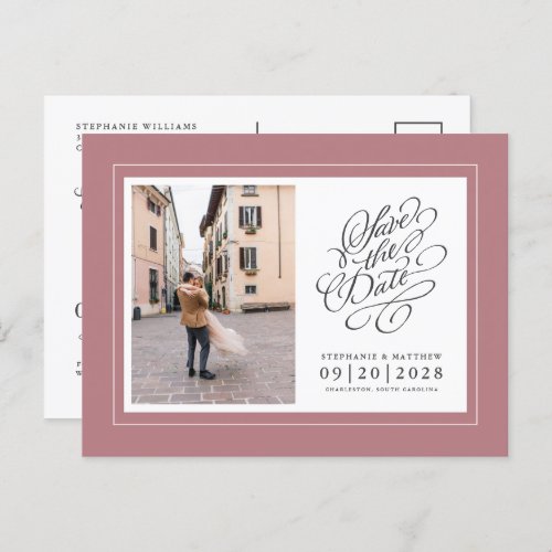 Photo Save The Date Dusty Rose Elegant Wedding Announcement Postcard