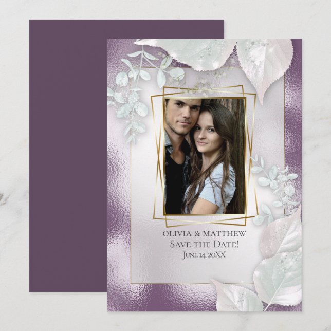 PHOTO SAVE THE DATE |  Eggplant Shimmer Invitation (Front/Back)