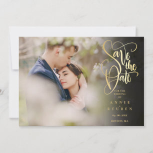 Photo Save the Date Elegant Gold Script Modern Invitation