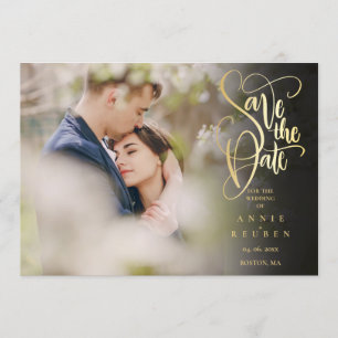 Photo Save the Date Elegant Gold Script Modern Invitation