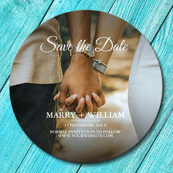 Photo Save The Date Elegant Wedding Round Paper Coaster by JokerArtDesigns at Zazzle