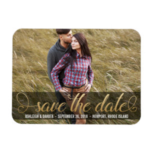 Photo Save The Date Faux Gold Magnet