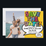 Photo Save the Date Fun Retro Comic Book Pop Art<br><div class="desc">Personalise with your photo, names and details to announce the date of your special event. Comic book pop art themed modern, fun retro design, perfect for weddings, bridal showers, baby showers, baptisms, engagement parties, anniversary celebrations, graduations, birthday party and other special events throughout the year! A cool, trendy and fun...</div>