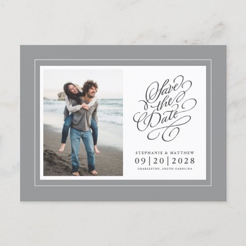 Photo Save The Date Gray  White Elegant Wedding Announcement Postcard