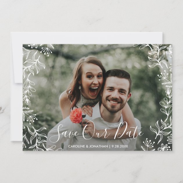 Photo Save The Date Hand Drawn Petite Flowers