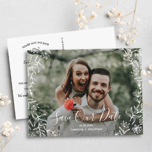 Photo Save the Date Hand Drawn Petite Flowers Postcard