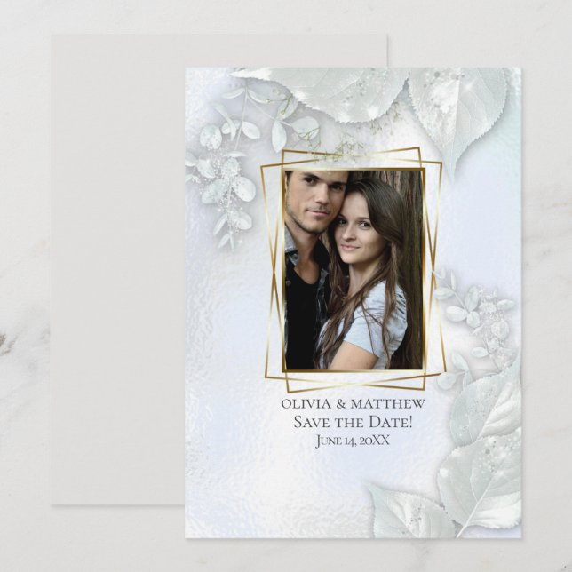 PHOTO SAVE THE DATE |  Icy Blue Shimmer Invitation (Front/Back)