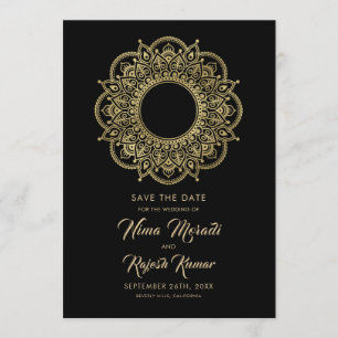 Photo Save The Date, Indian Wedding, Black, Gold Date