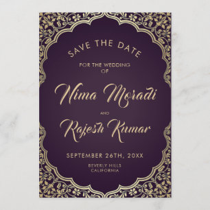 Photo Save The Date, Indian Wedding, Black, Gold Date